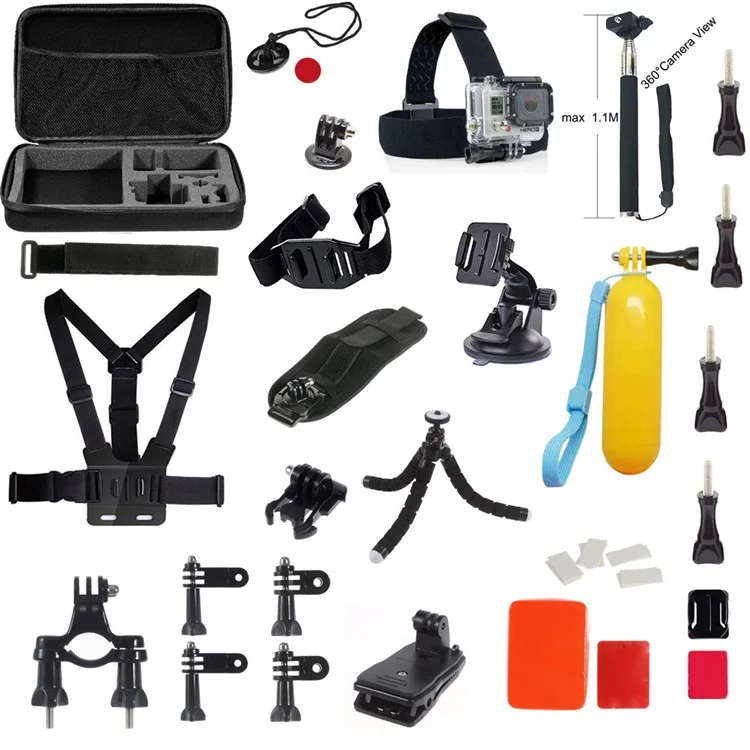 AT585 Para GoPro Hero 4/3+/3/2/1 SJ4000/5000/6000/Xiaomi Yi Cámara de Acción 39 en 1 Centro de Accesorios de Cabezales Para el Cinturón de Cofre Kit