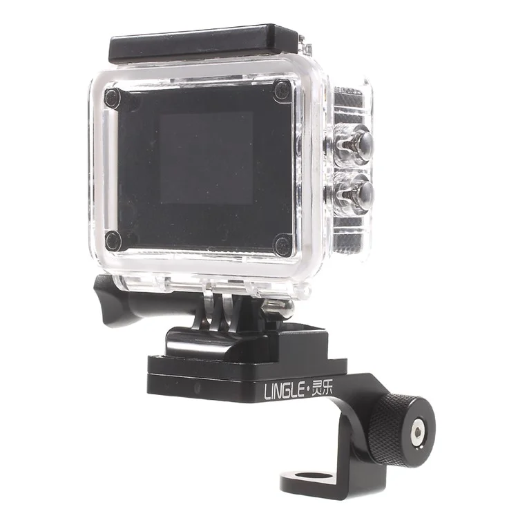 LINGLE CNC Metal Motorcycle Rear View Mirror Stand for GoPro SJCAM Xiaomi Yi - Black
