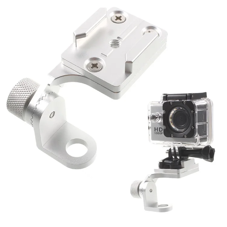 LINGLE CNC Metal Motorcycle Rear View Mirror Stand for GoPro SJCAM Xiaomi Yi - Silver Color