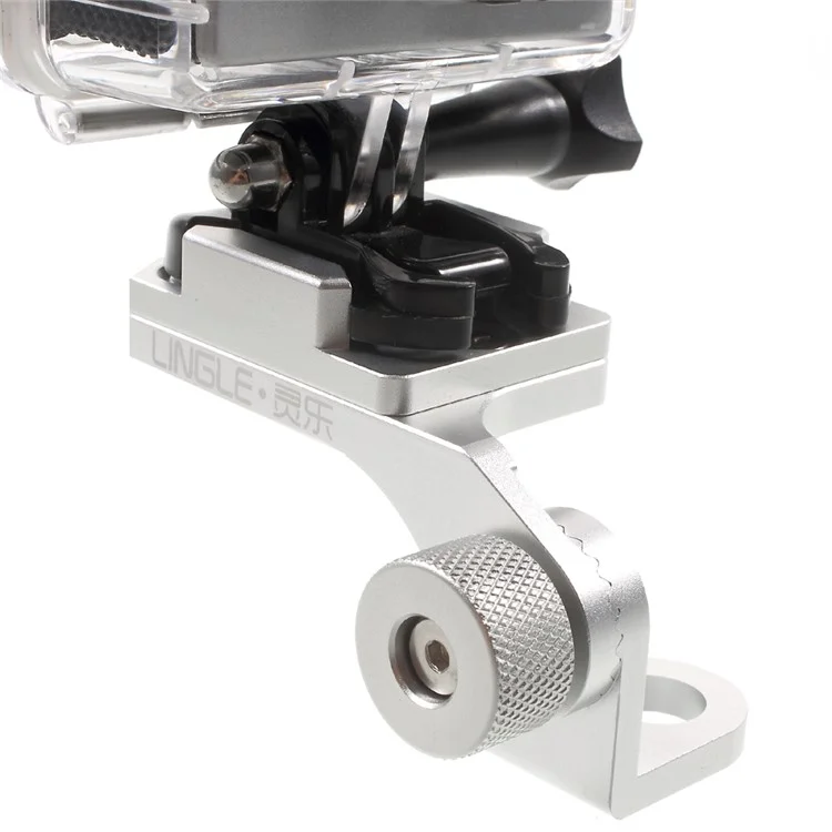 LINGLE CNC Metal Motorcycle Rear View Mirror Stand for GoPro SJCAM Xiaomi Yi - Silver Color