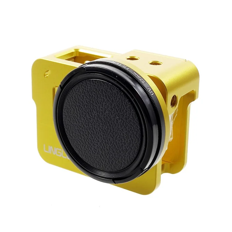 LINGLE Metal Mount Housing Frame Case with UV 52mm Lens Filter for GoPro Hero6 Black / Hero5 Black Camera (AT627) - Gold Color