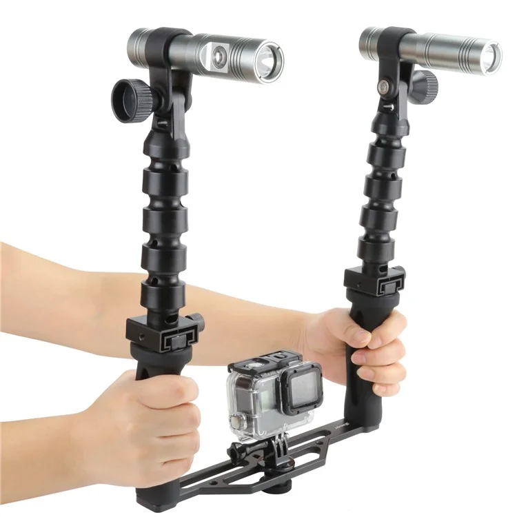 SHOOT Two Handle Underwater Tray with Dual Diving Torches for GoPro Sport Camera (XTGP373) - Black