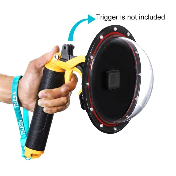 TELESIN GP-T05 GoPro Dome Port with Pistol Trigger Gadget and Floaty Bobber for GoPro Hero5 Black / Hero6 Black - Yellow