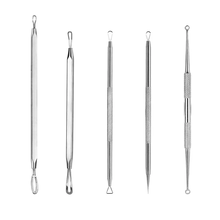 5pcs / Set Blackhead Remover Pimple Popper Tool Kit D'outils Professionnels en Acier Inoxydable Pimples Comedone Extracteur Outil