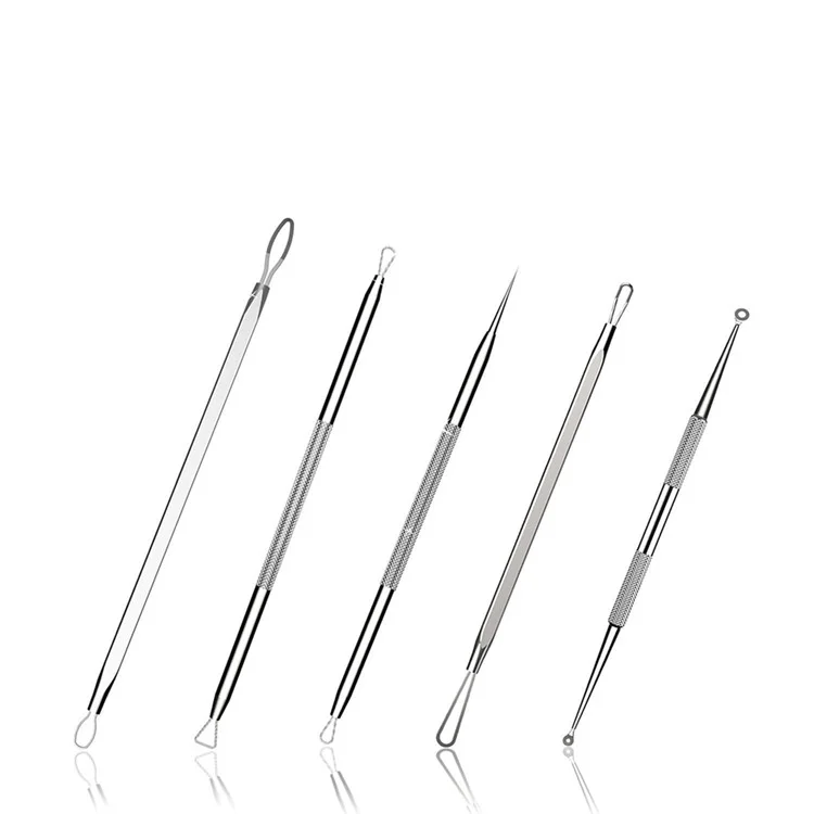 5pcs/set Kit Strumento di Strumento Popper Rimodellati Blackhead Blackwelet Professionisti Bruciali in Acciaio Inossidabile Strumento di Rimozione Dell'estrattore Comedone