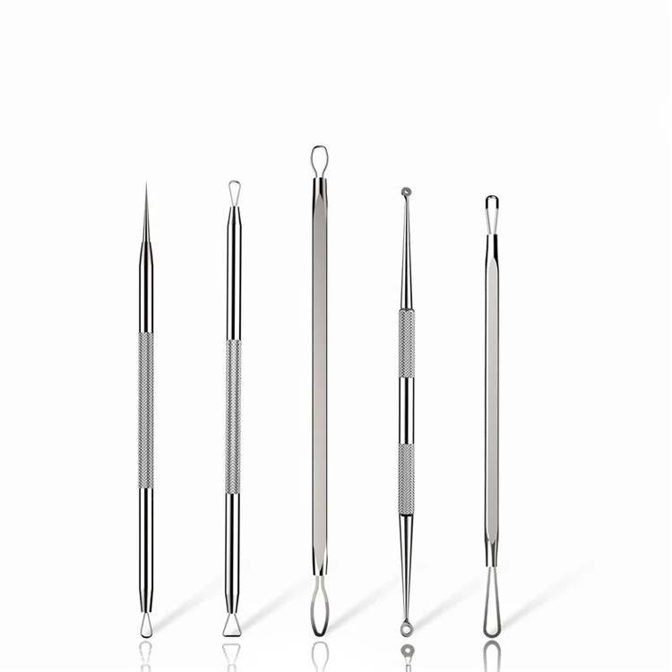 5pcs/set Kit Strumento di Strumento Popper Rimodellati Blackhead Blackwelet Professionisti Bruciali in Acciaio Inossidabile Strumento di Rimozione Dell'estrattore Comedone