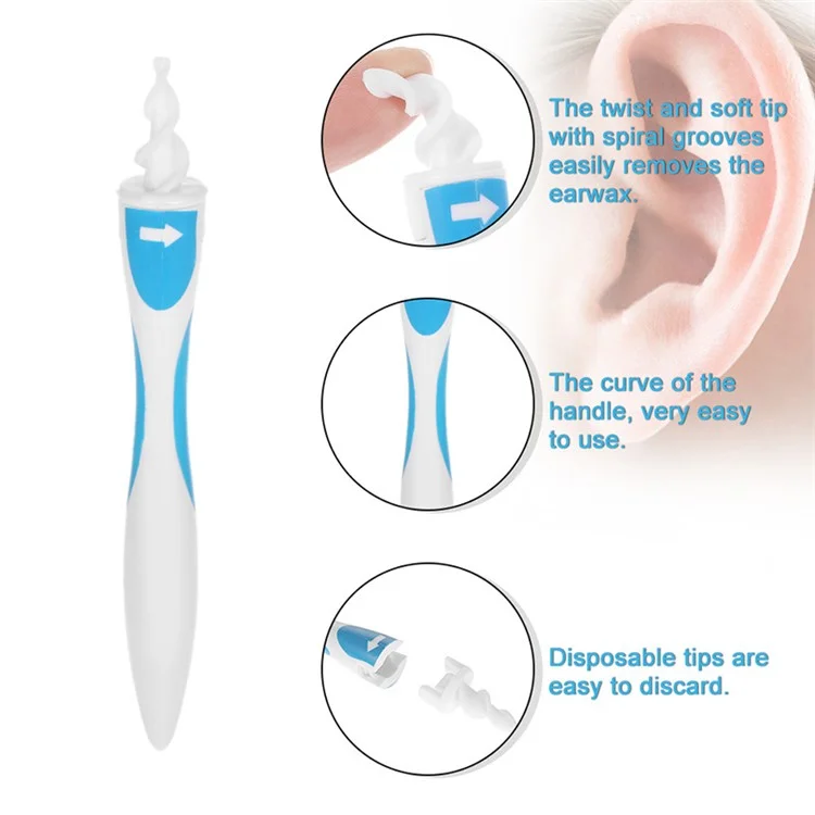 Spiral Safe Silicone Ear Cleaner Earwax Remover with 16 Tips Replacement Heads
