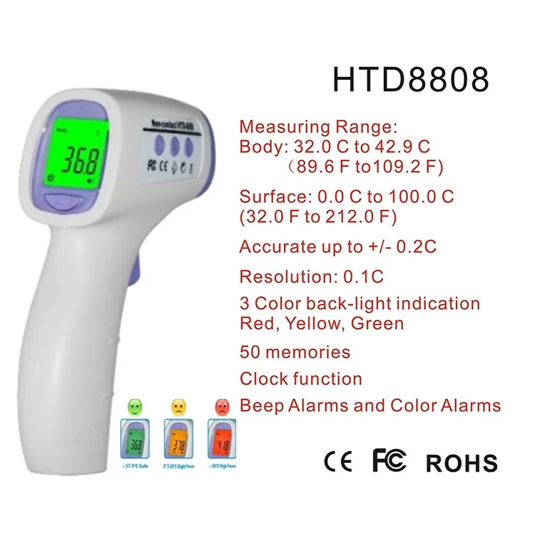 HTD8808 LCD Digital Non-Contact IR Infrared Laser Forehead Thermometer Gun