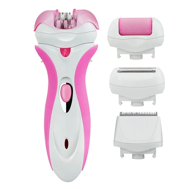 4-in-1 Rechargeable Cordless Electric Shaver Hair Removal Epilator Foot Callus Remover - Pink / EU Plug