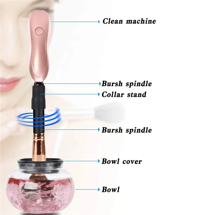 Three-mode Adjustable Rechargeable Makeup Brush Dryer Cleaner - Rose Gold