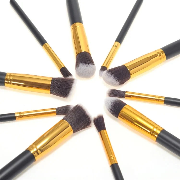 10PCS Professional Makeup Brush Set Cosmetics Foundation Blending Blush Makeup Tool - Gold Color / Black
