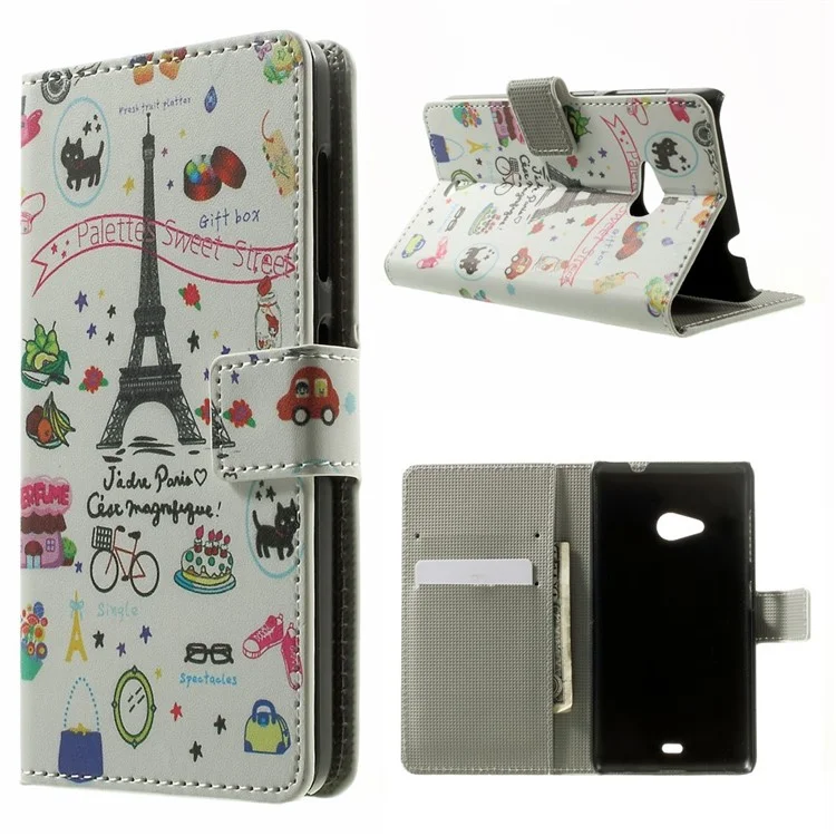 Eiffel Tower for Microsoft Lumia 535 / 535 Dual SIM Leather Wallet Case w/ Stand