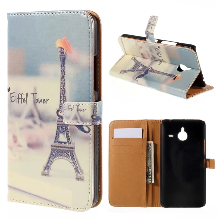 Wallet Leather Stand Case Cover for Microsoft Lumia 640 XL / Dual SIM - Eiffel Tower