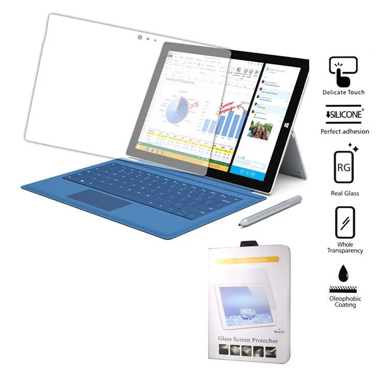 Clear Tempered Glass Screen Protector for Microsoft Surface 3 Arc Edge