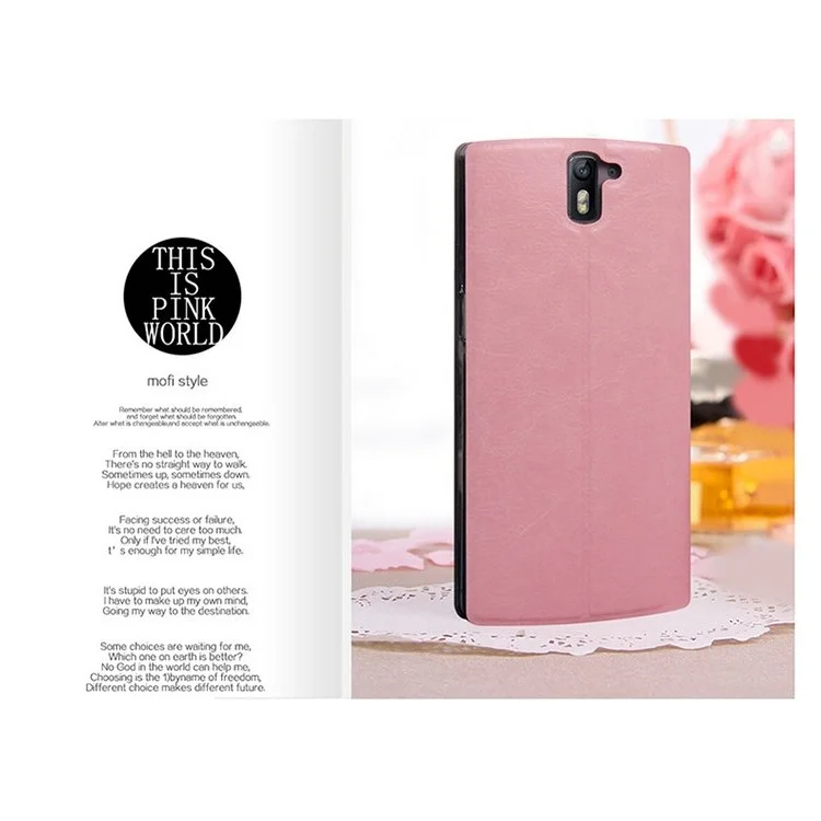 Mofi OEM Rui Series Flip Leather Cover with Stand for Oneplus One A0001 - Pink
