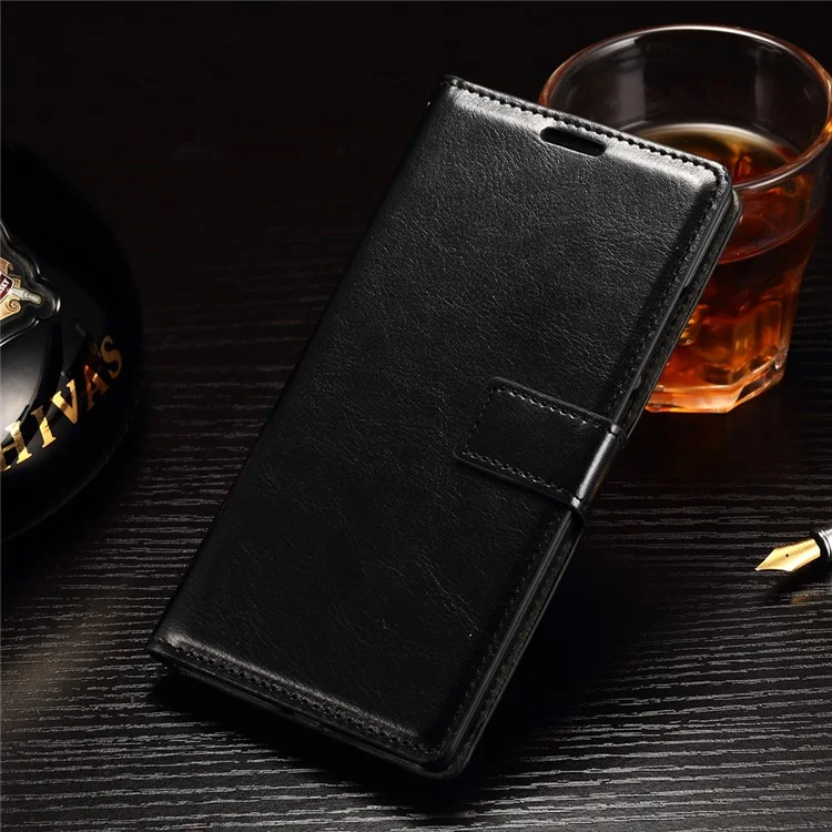 For OnePlus 2 Wallet Leather Case Stand Crazy Horse Texture - Black