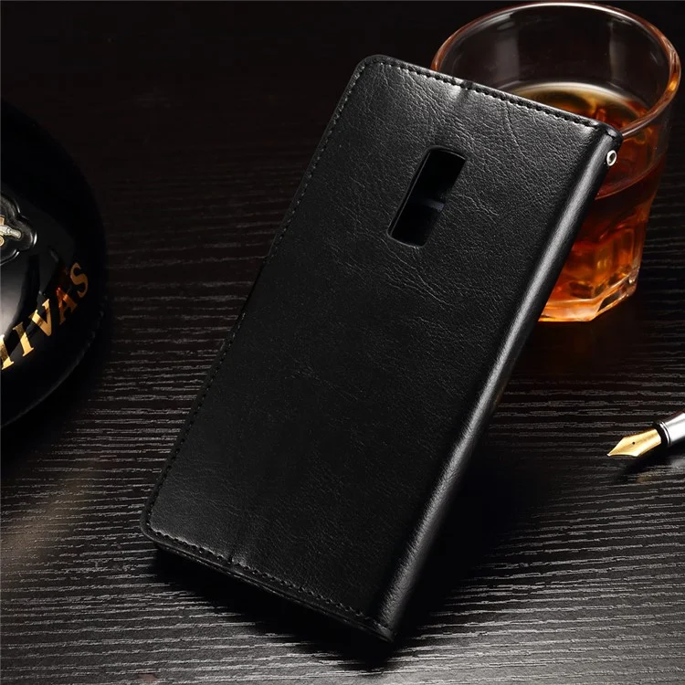 For OnePlus 2 Wallet Leather Case Stand Crazy Horse Texture - Black