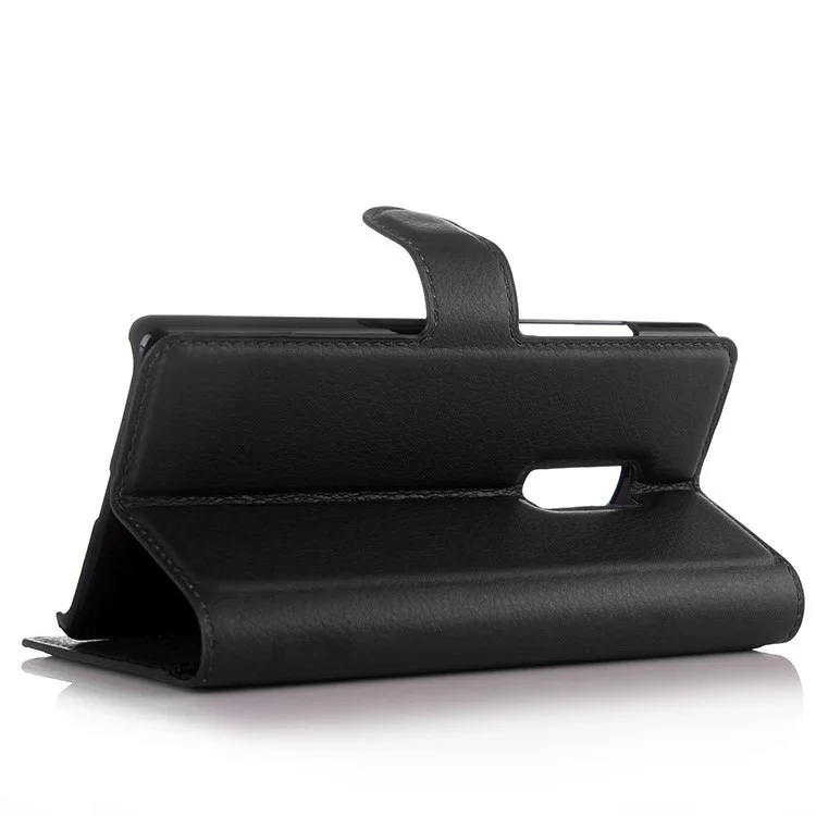 Litchi Skin Wallet Leather Stand Case for OnePlus 2 - Black