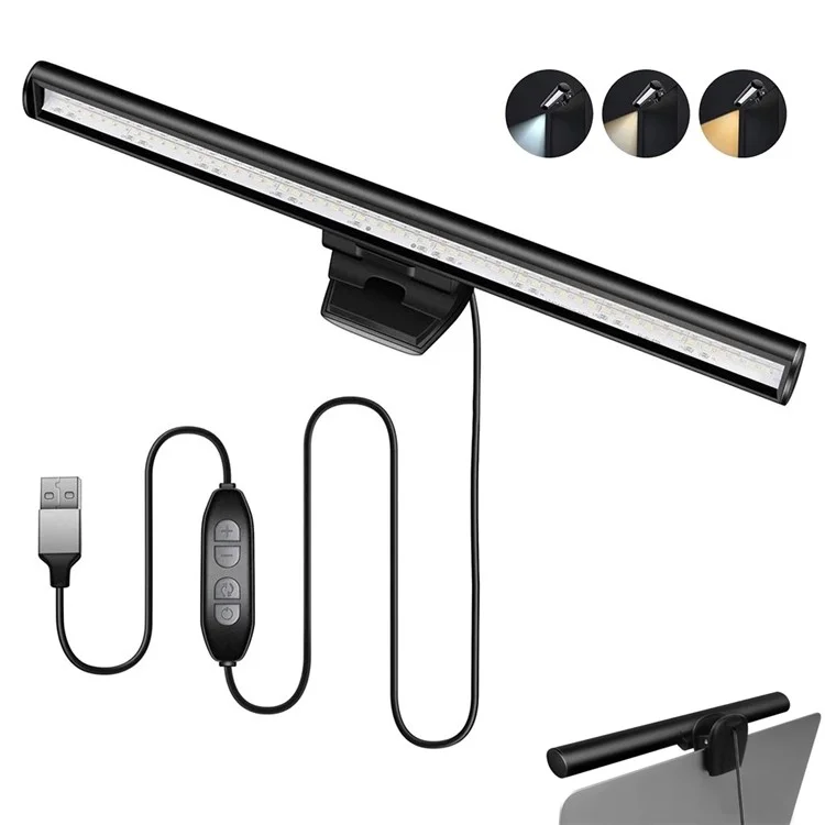 Barre lumineuse à pince de 26 cm pour écran d'ordinateur portable, sans reflet, alimentée par USB, avec réglage de luminosité