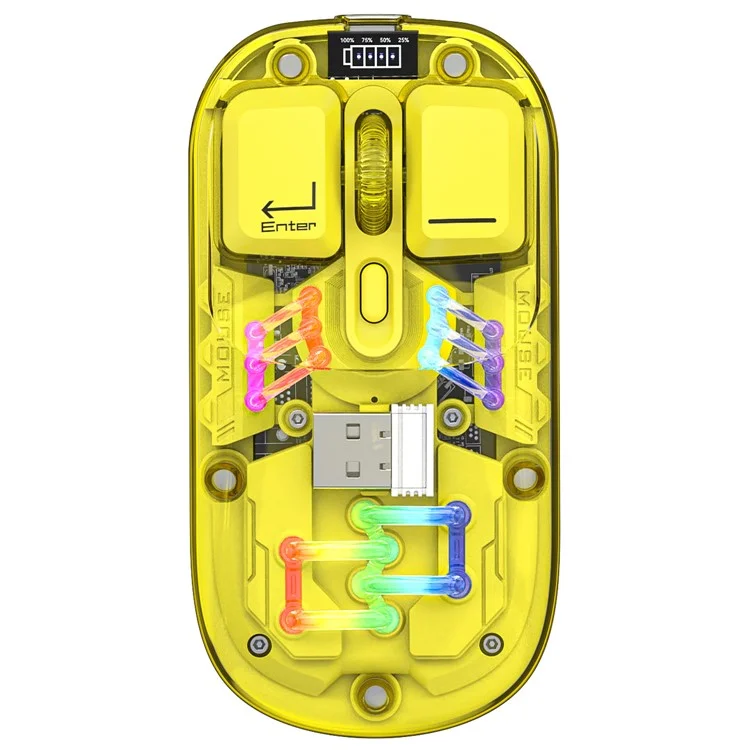 Rechargeable Computer Mouse Wireless Dual-Mode Mouse for Gaming Office Work - Yellow