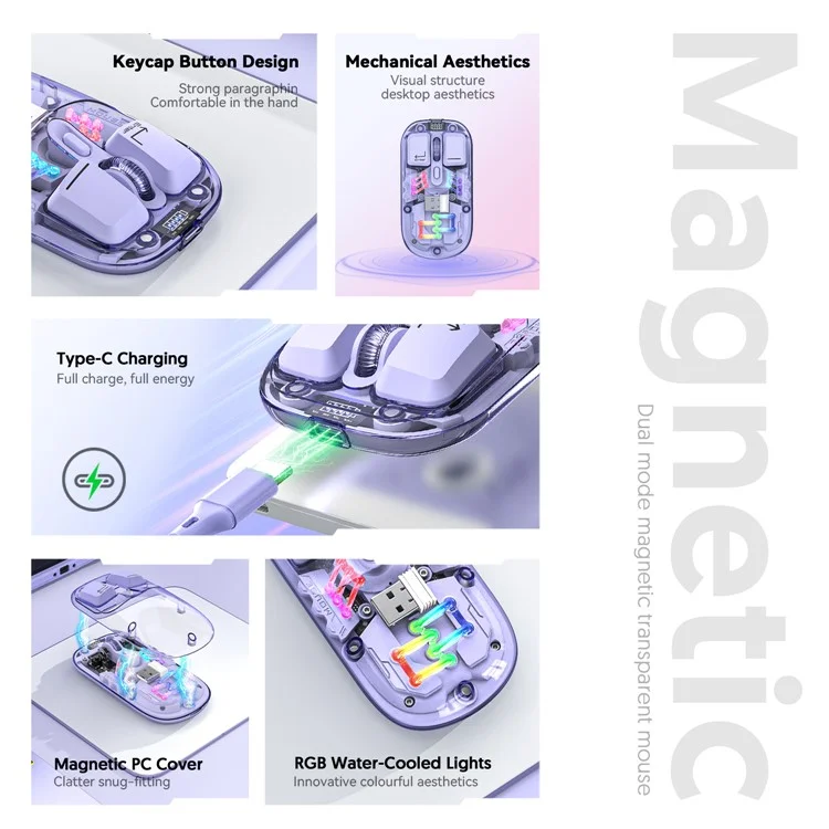 Rechargeable Computer Mouse Wireless Dual-Mode Mouse for Gaming Office Work - Yellow