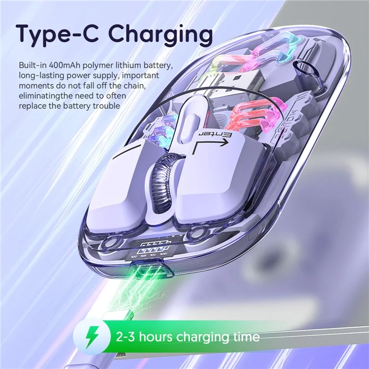 Rechargeable Computer Mouse Wireless Dual-Mode Mouse for Gaming Office Work - Yellow