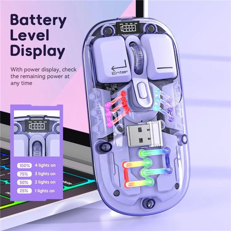 Rechargeable Computer Mouse Wireless Dual-Mode Mouse for Gaming Office Work - Yellow