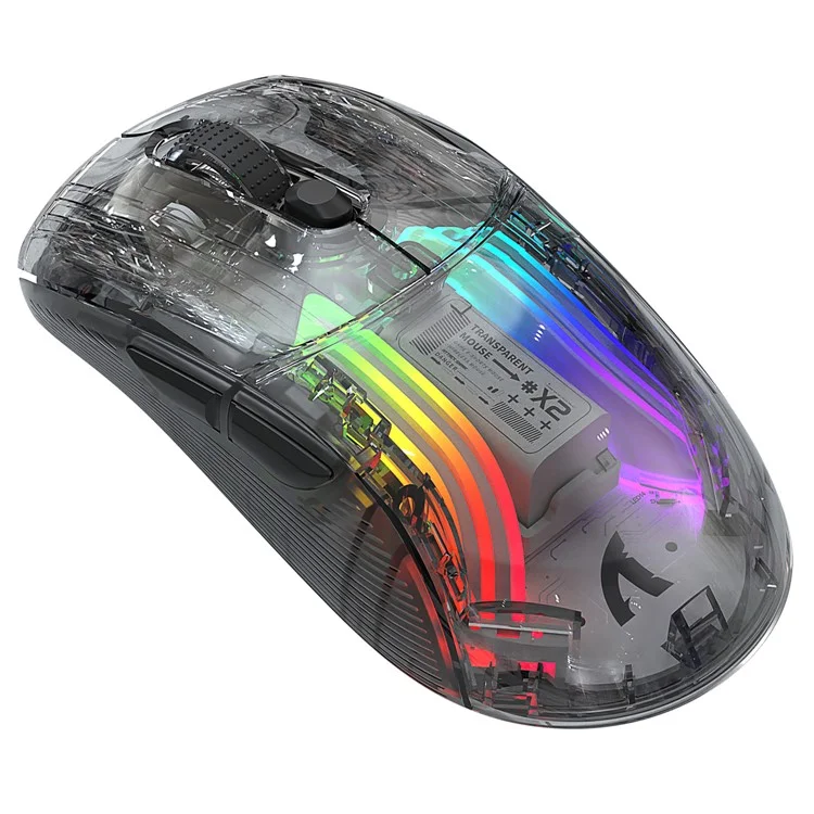 ATTACK SHARK X2 Transparent Bluetooth-compatible Mouse RGB Light Three Modes 5DPI Wireless Mouse - Black