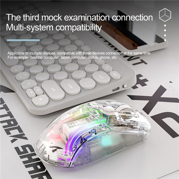 ATTACK SHARK X2 Transparent Bluetooth-compatible Mouse RGB Light Three Modes 5DPI Wireless Mouse - Black