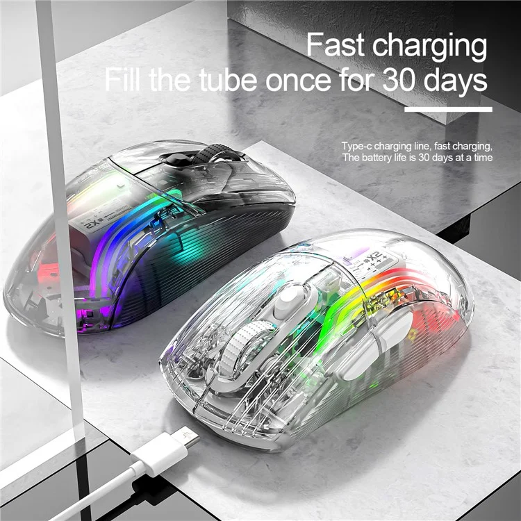 ATTACK SHARK X2 Transparent Bluetooth-compatible Mouse RGB Light Three Modes 5DPI Wireless Mouse - Black