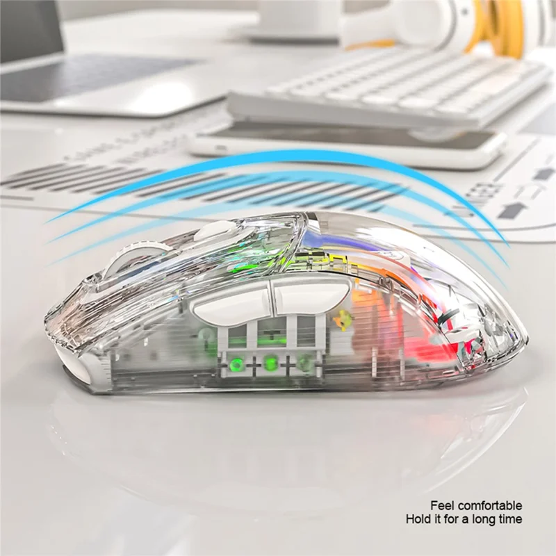 ATTACK SHARK X2 Transparent Bluetooth-compatible Mouse RGB Light Three Modes 5DPI Wireless Mouse - Black