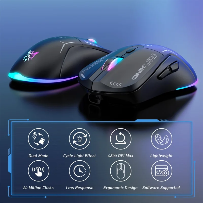 ONIKUMA CW917 Wired / 2.4G Wireless Dual Mode Gaming Mouse Ergonomic Computer Laptop Mice - Black