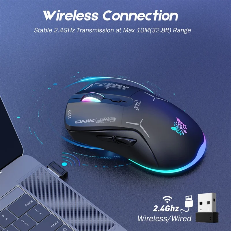 ONIKUMA CW917 Wired / 2.4G Wireless Dual Mode Gaming Mouse Ergonomic Computer Laptop Mice - Black