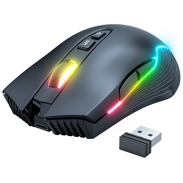 ONIKUMA CW905 Ratón inalámbrico recargable de 2.4 G para juegos con luz RGB, ratón de ordenador - Negro