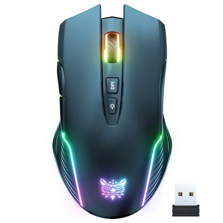 ONIKUMA CW905 Ratón inalámbrico recargable de 2.4 G para juegos con luz RGB, ratón de ordenador - Negro