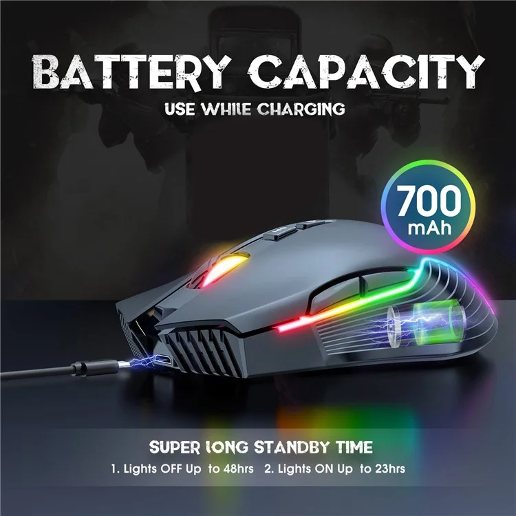 ONIKUMA CW905 Ratón inalámbrico recargable de 2.4 G para juegos con luz RGB, ratón de ordenador - Negro