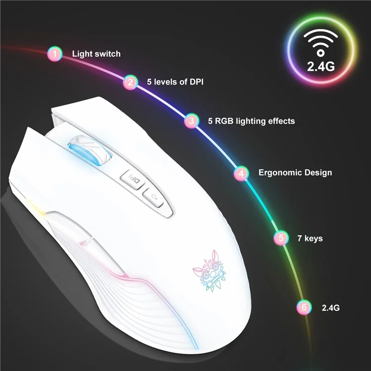 ONIKUMA CW905 Rechargeable 2.4G Wireless Gaming Mouse RGB Light Computer Mice - White