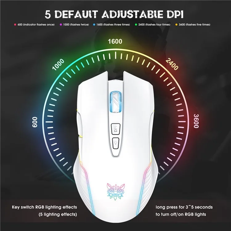ONIKUMA CW905 Rechargeable 2.4G Wireless Gaming Mouse RGB Light Computer Mice - White