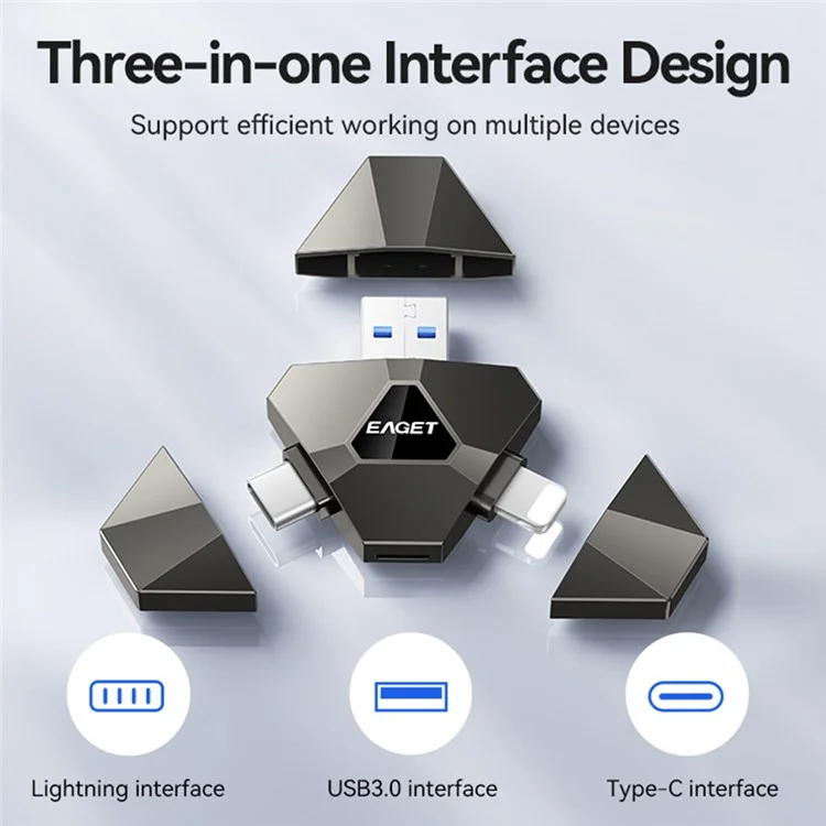 EAGET I90 USB/8-Pin/Typ-C 3-in-1 256GB USB-Stick für Computer, Tablet und Smartphone