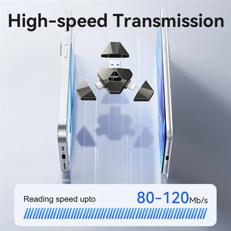 EAGET I90 3 em 1 USB / 8 pinos / Pen Drive de Computador Portátil Telefone Tipo-C 128GB de Liga de Zinco