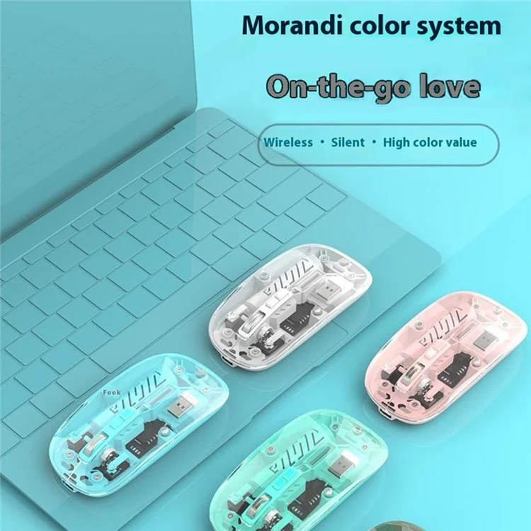 501 Bluetooth-compatible / 2.4G Wireless Mouse Transparent Design Computer Laptop Tablet Mute Mice - Transparent Pink