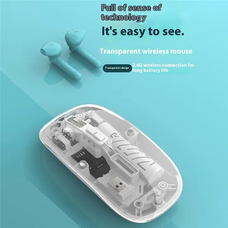 501 Bluetooth-compatible / 2.4G Wireless Mouse Transparent Design Computer Laptop Tablet Mute Mice - Transparent Pink