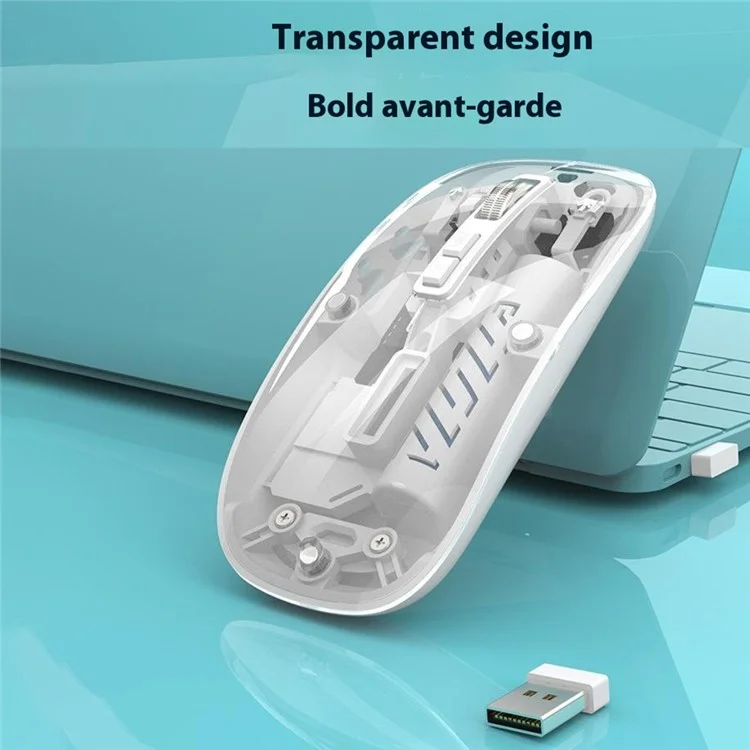 501 Bluetooth-compatible / 2.4G Wireless Mouse Transparent Design Computer Laptop Tablet Mute Mice - Transparent Pink