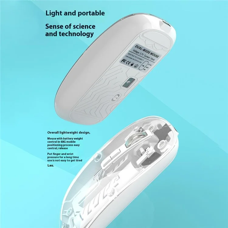501 Bluetooth-compatible / 2.4G Wireless Mouse Transparent Design Computer Laptop Tablet Mute Mice - Transparent Pink
