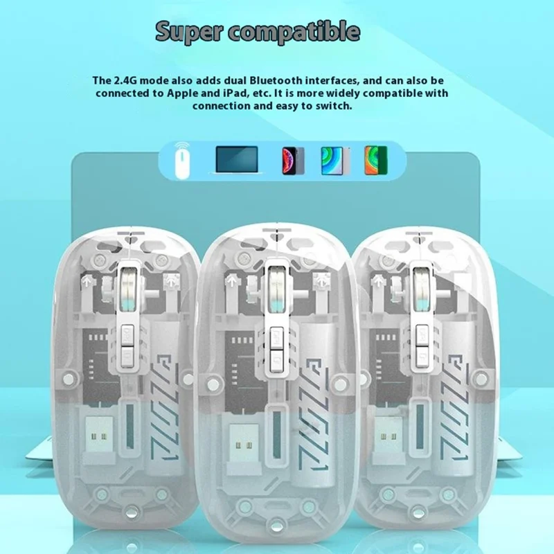 501 Bluetooth-compatible / 2.4G Wireless Mouse Transparent Design Computer Laptop Tablet Mute Mice - Transparent Light Purple