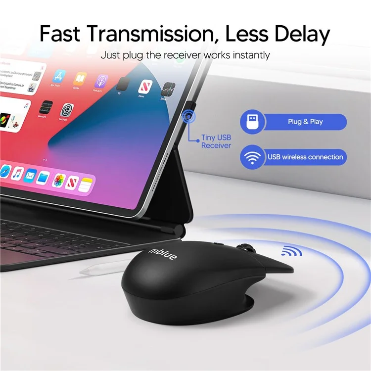 MBLUE M203 Rechargeable 2.4G Wireless Mouse Ergonomic Home Office Mute Mice - Black