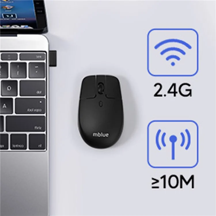 MBLUE M203 Rechargeable 2.4G Wireless Mouse Ergonomic Home Office Mute Mice - Black