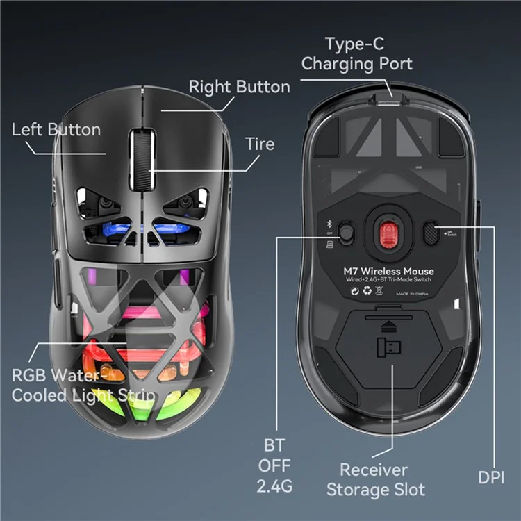 M7 Verdrahtete / Bluetooth / 2,4G Wireless Maus RGB-Licht Gaming Office Home Computer Laptop Mäuse - Schwarz