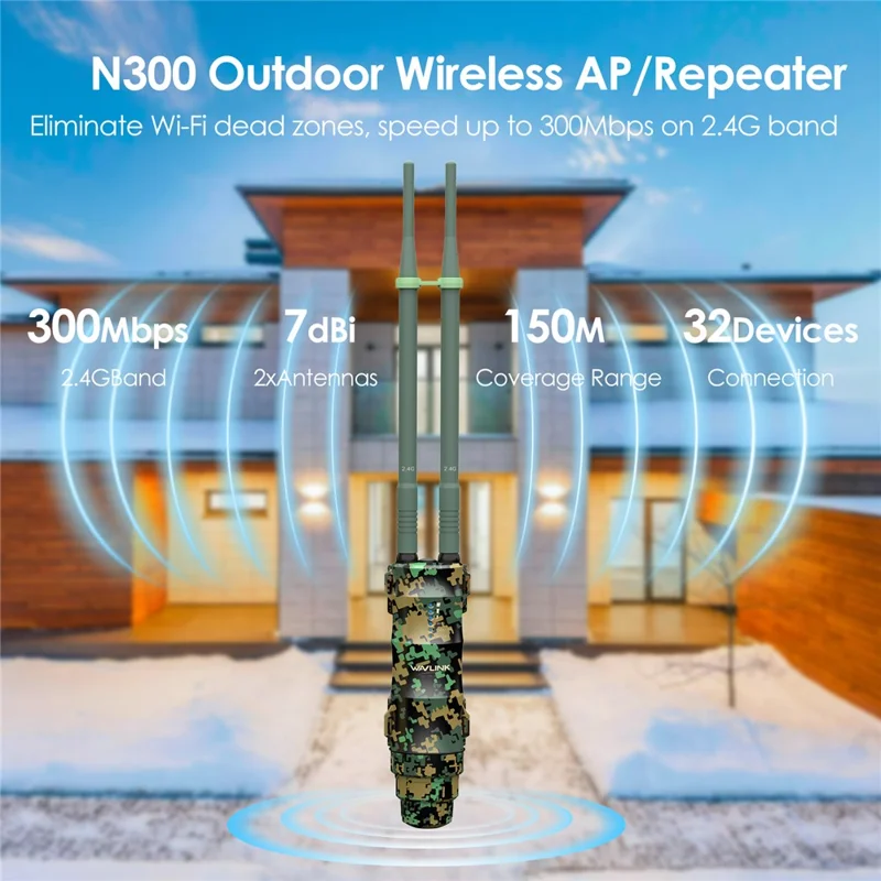 WAVLINK WN570HN2 300Mbps High Power Outdoor Router PoE Weatherproof AP  /  Repeater Mode WiFi Extender - EU Plug