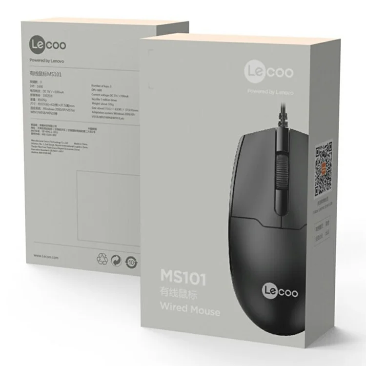 LENOVO LECOO MS101 USB Wired Optical Mouse Ergonomics Desktop Computer Laptop Mice